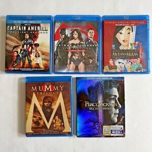 Blu-Ray Lot of 5 Captain America Batman Superman Mulan Mummy Trilogy Percy Jacks